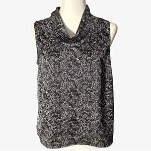 LOFT Monochrome Paisley Sleeveless Cowl Neck Blouse